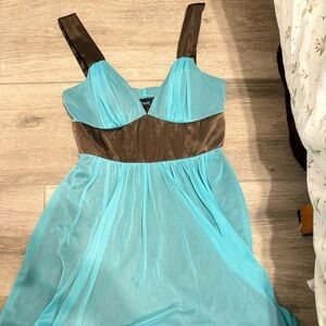 Elegant Blue and Brown Dress